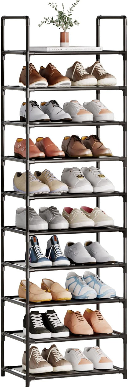10-Tier Tall Shoe Rack for Closet, Entryway, Adjustable Sturdy Durable Shoe Shelf,Narrow Shoe Stand Organizer (18" W×10" D×72.8" H,Black)