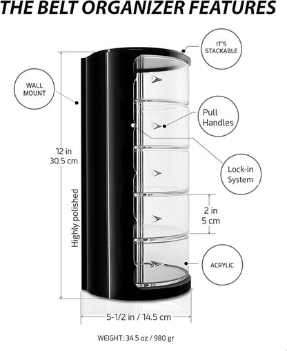 ELYPRO - Acrylic Belt Organizer, Rotating Drawer Storage for Belts, Jewelry, Makeup & Accessories – Transparent, Stackable, Wall-Mountable Design for Closet, Dresser, Vanity – Design Patent Protected