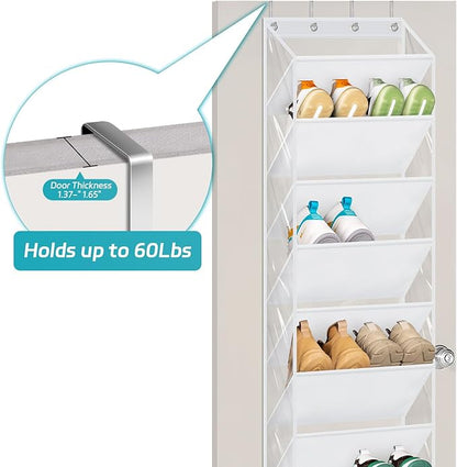 AOODA 10 Tier Clear Over the Door Shoe Organizer Storage, Deep Pockets Large Hanging Shoe Rack for Closet Door, Fit 20 Pairs Sneaker Holder Hanger for Boots (White)