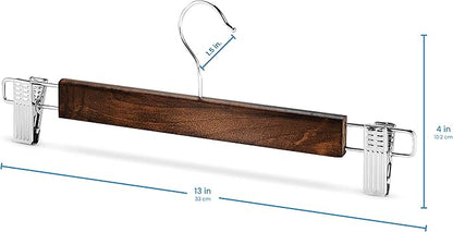 High-Grade Wooden Pants Hangers with Metal Clips Grip, Smooth Finish Solid Wood Jeans/Skirt Hanger, 360 Swivel Hook - Clip Hanger for Pant, Skirts, Slacks - 20 Pack, Vintage Wood