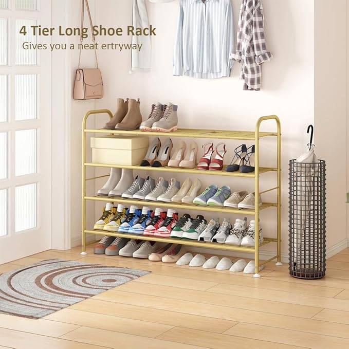 LINZINAR Shoe Rack 4 Tier Storage Organizer for Closet Entryway Metal Gold
