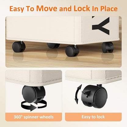 Optish 2 Pack Rolling Laundry Basket with Wheels, 90L Hamper with Wheels and Removable Mesh Bag, White Laundry Baskets on Wheels for Bedroom, Dorm, Clothes Hamper Organizer