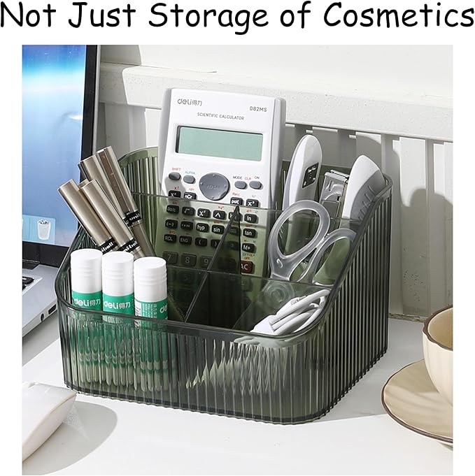 Makeup Organizer Cosmetics Storage Box, Large Capacity Make Up Brush Holder Organizer Vanity Accessories, Bathroom Countertops, Desk Storage Container, Cosmetic Display cases(Green-L)