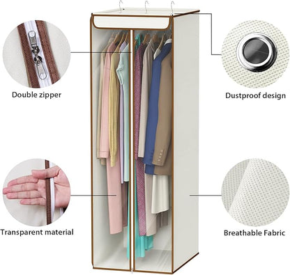 Univivi Garment Bags for Hanging Clothes, Large Clothes Storage Bags Closet Organizer with Clear Window, Premium Hanging Garment Storage Bag for Suits, Coats, Dresses, 54" (Beige)