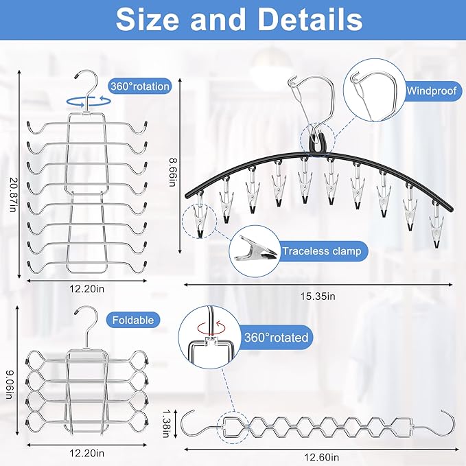 5 Pack Legging Organizer for Closet Hanging, 3 Pants Leggings Hangers with 30 Clips, 1 Tank Top Hanger, 1 Metal Magic Space Saving Hangers Closet Organizers and Storage for Pants Skirts Bra