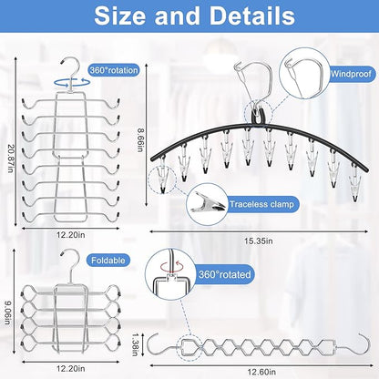 5 Pack Legging Organizer for Closet Hanging, 3 Pants Leggings Hangers with 30 Clips, 1 Tank Top Hanger, 1 Metal Magic Space Saving Hangers Closet Organizers and Storage for Pants Skirts Bra