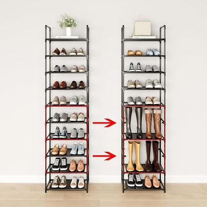 8-Tier Tall Shoe Rack for Closet, Entryway, Adjustable Sturdy Durable Shoe Shelf,Narrow Shoe Stand Organizer (18" W×10" D×58" H,White)