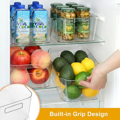 Hudgan 12 Pack Pantry Storage Bins for Kitchen Cabinet, Clear Plastic Organizer Bins for Bathroom, Pantry Organizer Containers for Home Edit, Drawer, Under Sink, Fridge
