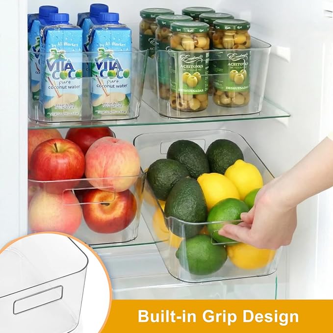 Hudgan 8 Pack Clear Pantry Organizer Bins for Kitchen, Clear Plastic Storage Bins for Bathroom, Pantry Organizer Containers for Home Edit, Drawer, Under Sink, Fridge