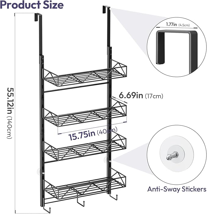 SWTYMIKI Over Door Hat Organizer - 5 Tier Wall Mounted Hat Rack with 4 Adjustable Metal Basket and 3 Hooks, Hanging Baseball Cap Organizer Storage Holds up to 49 Caps for Door, Bedroom, Closet