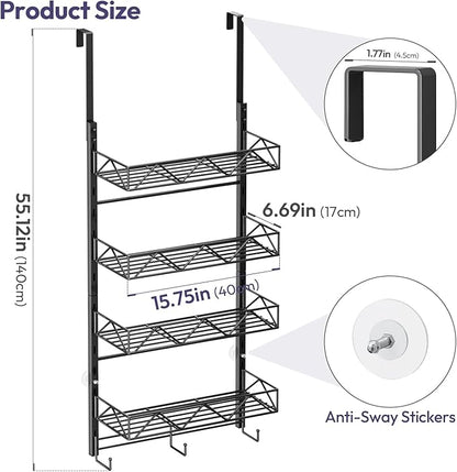 SWTYMIKI Over Door Hat Organizer - 5 Tier Wall Mounted Hat Rack with 4 Adjustable Metal Basket and 3 Hooks, Hanging Baseball Cap Organizer Storage Holds up to 49 Caps for Door, Bedroom, Closet