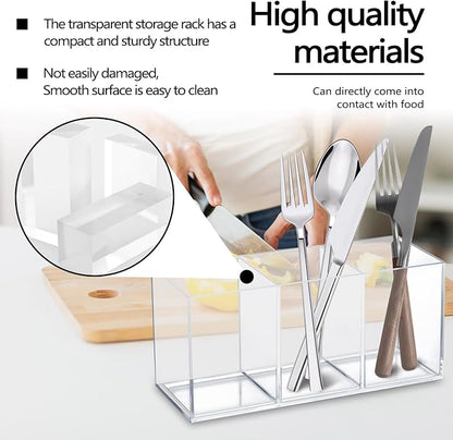 2 Pack Clear Makeup Brush Holder, 3 Compartment Plastic Pen Organizer, Acrylic Silverware Caddy for Storage Desk Vanity Pencil Utensil Marker Cutlery (Clear)