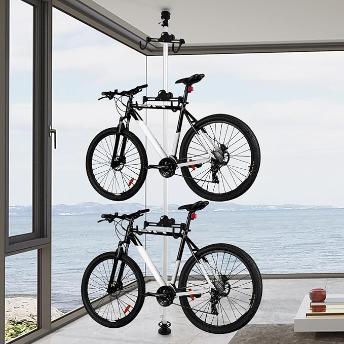 LYNICESHOP Bike Stand, 3 Bike Storage Rack Vertical Bracket for Bicycles, 360° Adjustable Hook Indoor Bike Storage Pole Stand for Garage Indoor Apartment