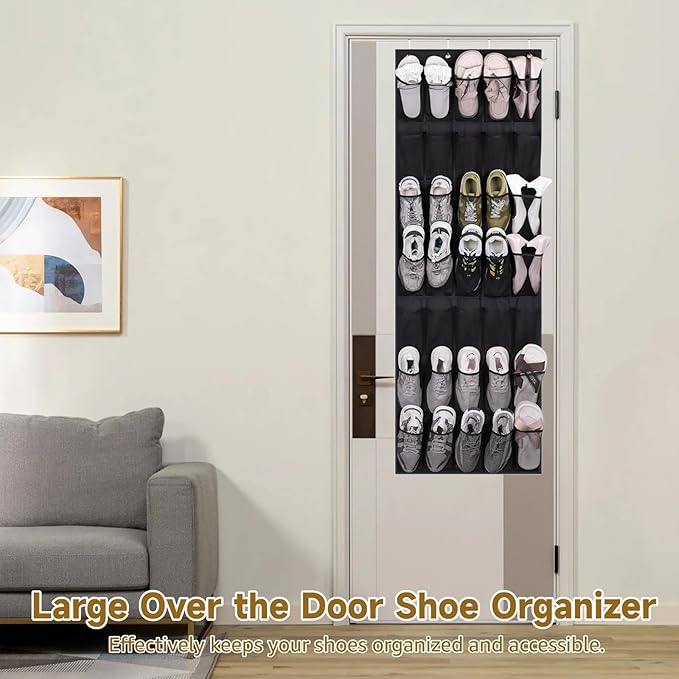 3 Pcs Over the Door Shoe Organizers, 35 Pockets Large Hanging Storage Bags, Space-saving Non-Woven Mesh Shoe Racks, Hanging Storage Holders for Shoes, Boots, 27.5×65", Fits Standard Doors