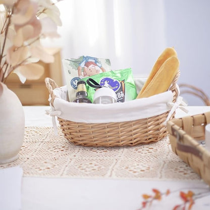 YRMT Wicker Empty Gift Basket to Fill, Wicker Storage Basket with Liner for Organizing Shelves Holiday Present Basket with Handles, Large 15" x 10.6" x 7.3"