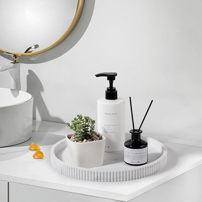Silicone Bathroom Tray Round Kitchen Counter Organizer Decorative Vanity Accessories Coffee Table Decor for Perfume, Candle, Soap Dish, 10 Inch, Marble