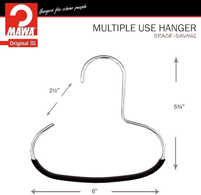 Mawa Scarf, Shawl, Belt, and Accessory Organizer, Non-Toxic Metal Hanger with Grip Coating, Easy Access Open Hook, Model G-1 Space Saving Design, Set of 40, Black