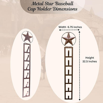 BestGiftEver Wall Mounted Metal Star Baseball Cap Holder Organizer Rack for Baseball Caps, Backpack Storage, Rustic Cap Organizer, Hat Storage Solution for Sports Fans, Dorm Room, and Home Decor