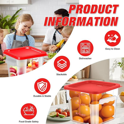 2 Pack Square Food Storage Container With Lid,2-12 Quart Commercial Storage Box With Scale & Handle,Cake Making,Dough Marinating Meat,Kitchen Supplies (6 Quart)