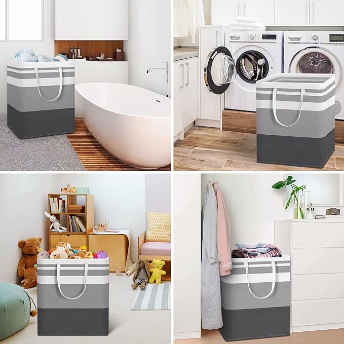 HomeHacks Laundry Basket,100L Each Waterproof, Freestanding Laundry Hamper, Collapsible Tall Clothes Hamper with Extended Handles for Clothes Toys in The Dorm and Family, 2-Pack Gradient Grey