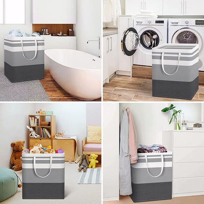 HomeHacks Laundry Basket,100L Each Waterproof, Freestanding Laundry Hamper, Collapsible Tall Clothes Hamper with Extended Handles for Clothes Toys in The Dorm and Family, 2-Pack Gradient Grey