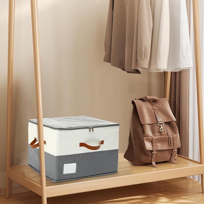 Shoe Organizer for Closet, Foldable Shoe Storage Bins with Clear Cover, Large Adjustable Shoe Box Storage Containers, Fits 8-16 Pairs, Space Saving Shoe Organizer Container for Sneakers Boots, Grey