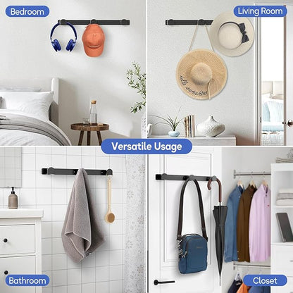 KIMBORA 4 Packs Hat Rack for Wall, Hat Organizer for Baseball Caps Holds 36 Hats, 3 Mounting Options Hat Hook Hanger, Strong Baseball Hat Holder Storage, Cap Display for Door, Room, Closet (Black)