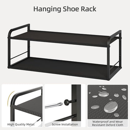 Wall Mounted Shoe Rack, Carbon Steel Shoe Organizer with Removable Oxford Cloth, Non-Slip Space-Saving for Entryway Closet Bedroom, Black