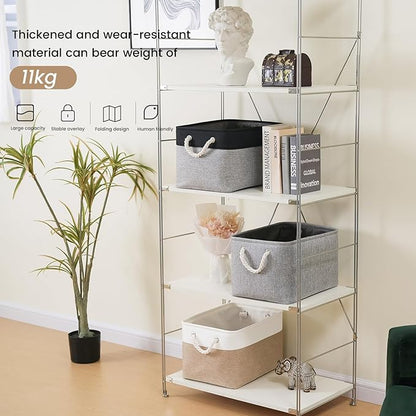 Large Storage Baskets- 15x11x10 inch Storage Bins for Shelves and Closet Organizing, Foldable Fabric Bin for Home Organization Clothes and Laundry (3-Pack, Black&Gray)