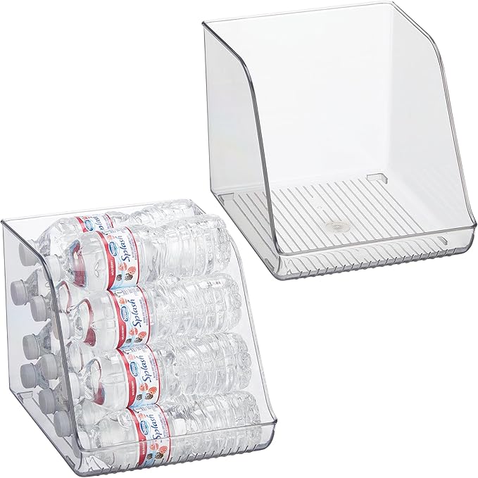 iDesign Plastic Water Bottle Organizer for Fridge, Clear Bottle Holder for Kitchen and Pantry, 2-Pack