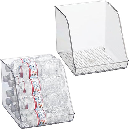 iDesign Plastic Water Bottle Organizer for Fridge, Clear Bottle Holder for Kitchen and Pantry, 2-Pack