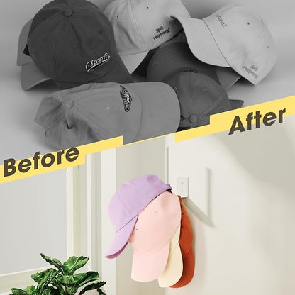 Durmmur 2 Pack Hat Racks for Baseball Caps, Stainless Steel Hat Organizer for Baseball Cap, Hat Holder Storage Organizer, Hat Hanger Strong Adhesive/Wall Drilled for Door, Bedroom, Closet(White 6 in)