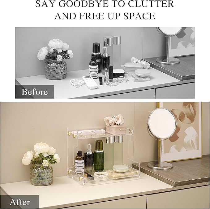 LEQ 2 Tier Bathroom Organizer Countertop Storage, Acrylic Standing Holder Cosmetic Storage Perfume Shelf for Bathroom, Bedroom, Dressing Table and Other Scenes that Need Storage