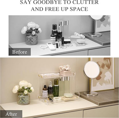 LEQ 2 Tier Bathroom Organizer Countertop Storage, Acrylic Standing Holder Cosmetic Storage Perfume Shelf for Bathroom, Bedroom, Dressing Table and Other Scenes that Need Storage