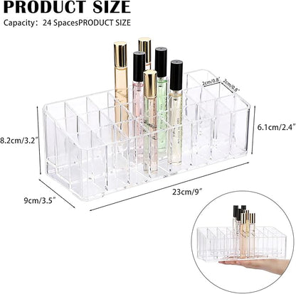 ELLDOO Rollerball Perfume Organizer, 24 Spaces Clear Acrylic Perfume Storage Holder Beauty Scent Holder, Makeup Lipgloss Lipstick Display Case