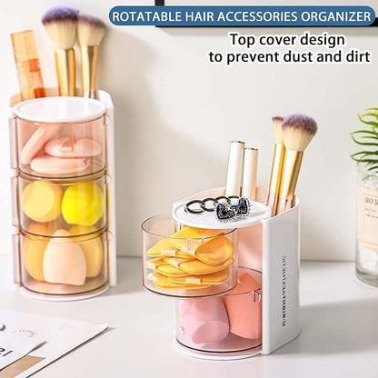 Azurphoric Hair Accessories Organizer with Hair Brush Holder, Rotatable Makeup Brush Holder for Necklaces, Earring, Bracelet, Ring, Makeup Brushes, Hair Clip and Hair Accessories (White, 2-Layer)