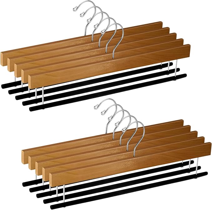 Chunful 10 Pack Wooden Velvet Pants Hangers - 16 Inch Non Slip Wood Pants Hangers with 360 Degree Swivel Hook Heavy Duty Space Saving for Jeans, Shorts & Dresses (Brown)