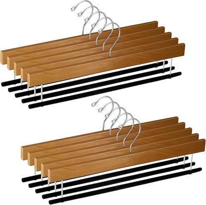 Chunful 10 Pack Wooden Velvet Pants Hangers - 16 Inch Non Slip Wood Pants Hangers with 360 Degree Swivel Hook Heavy Duty Space Saving for Jeans, Shorts & Dresses (Brown)