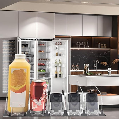 Drink Organizer for Fridge, 18.9x15.0x3.1in Soda Can Dispenser for Refrigerator, 5 Rows Adjustable Automatic Pusher Glide Drink Dispenser for Beer Beverages (Black)