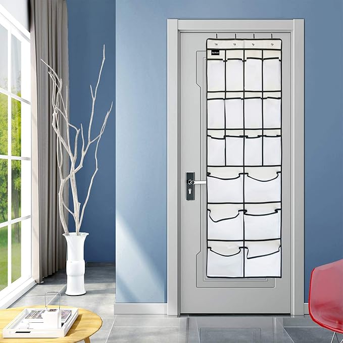 1 Pack Extra Large Hanging Over Door Shoe Organizers, Hanging Storage Shoe Rack for Closet, with 4 Hooks Shoes Holder for Closet Bedroom, 12+6Pockets White (59 x 21.6 inch)