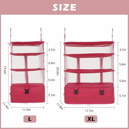 Surblue Hanging 3-Shelf Closet Organizer Pocket Collapsible Washable Oxford Fabric with 2 Hooks (L 11.41 * 11.41 * 19.68in, Rose)