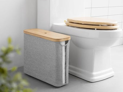 StorageWorks Toilet Paper Storage with Bamboo Lid, Toilet Paper Holder Basket for Up to 9 Mega or 12 Regular Size Rolls, Medium Paper Storage Baskets for Bathroom, Grey, 1 Pack