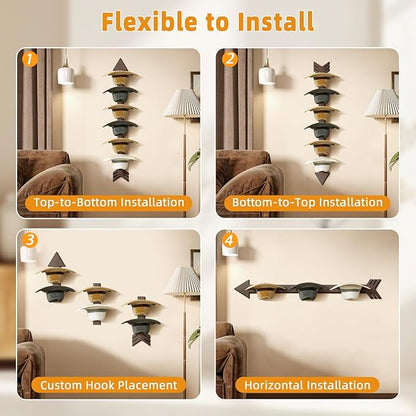 Cowboy Hat Rack Wall Mount, Solid Wood Arrow Design 6 Pieces, Cowboy Hat Holder, Western Decor, Hat Organizer Storage, Hat Hanger Hook for Entryway Closet, Walnut
