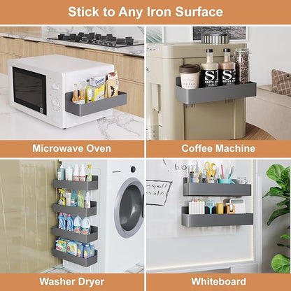 Mystozer Magnetic Spice Rack for Refrigerator, Kitchen Organizer and Storage Shelf, Grey (4 Pack)…