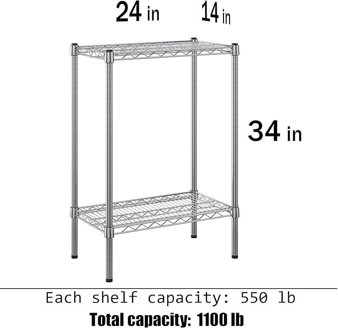 14" Deep x 24" Wide x 34" Height Wire Shelving Kit | 2-Tier | NSF Commercial Storage Rack Unit