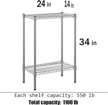 14" Deep x 24" Wide x 34" Height Wire Shelving Kit | 2-Tier | NSF Commercial Storage Rack Unit