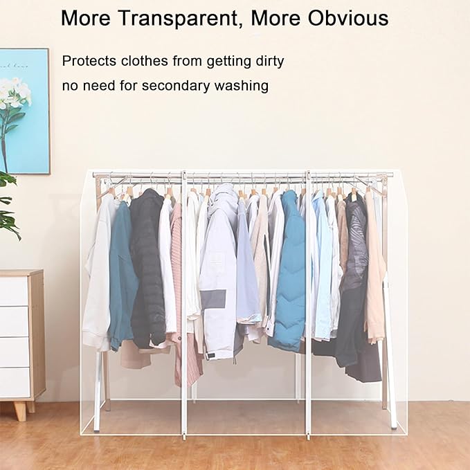 Clothes Rack Cover with Zipper, Dustproof Clothes Cover with 2 Durable Zipper Clothing Waterproof Protector, Designed for X-Type Coat Racks(Clear,140x130x95cm/55x51x37in)