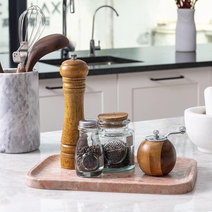 Karibiber Marble Vanity Tray, Bathroom Tray for Countertop, Decoration Dresser Organizer, Perfume, Jewelry Holder, Red Stone Serving for Kitchen Sink Storage(Spring Rose)