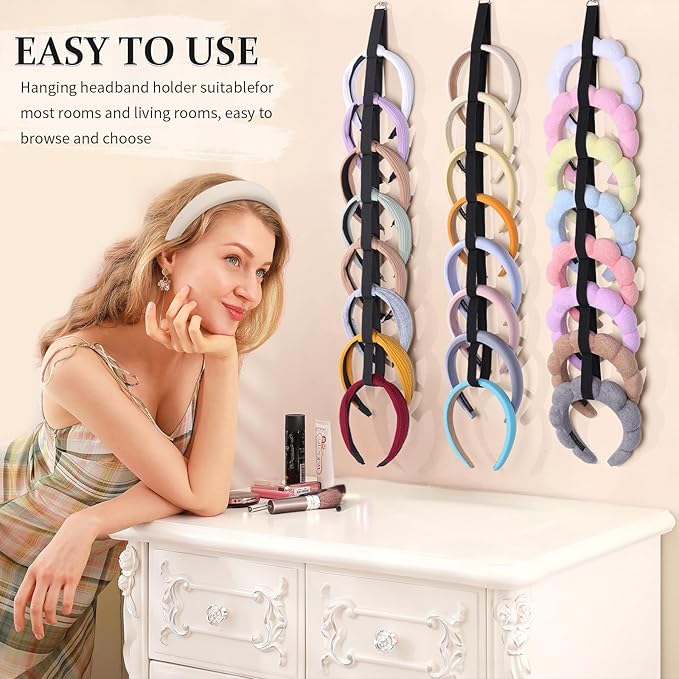 3 PCS Headband Holder Organizer for Girl,Hanging Hairband Storage for Women,Black Hair Hoop Display Hair Accessories Organizer Bedroom College Dorm Decor