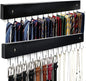 Wall Mounted Tie & Belt Rack Organizer - 2 Pack, 28 Hooks Hold 40 Ties & 40 Belts, 180° Rotating Space Saving Design, Sturdy Wood Decorative Wall Storage (Black)